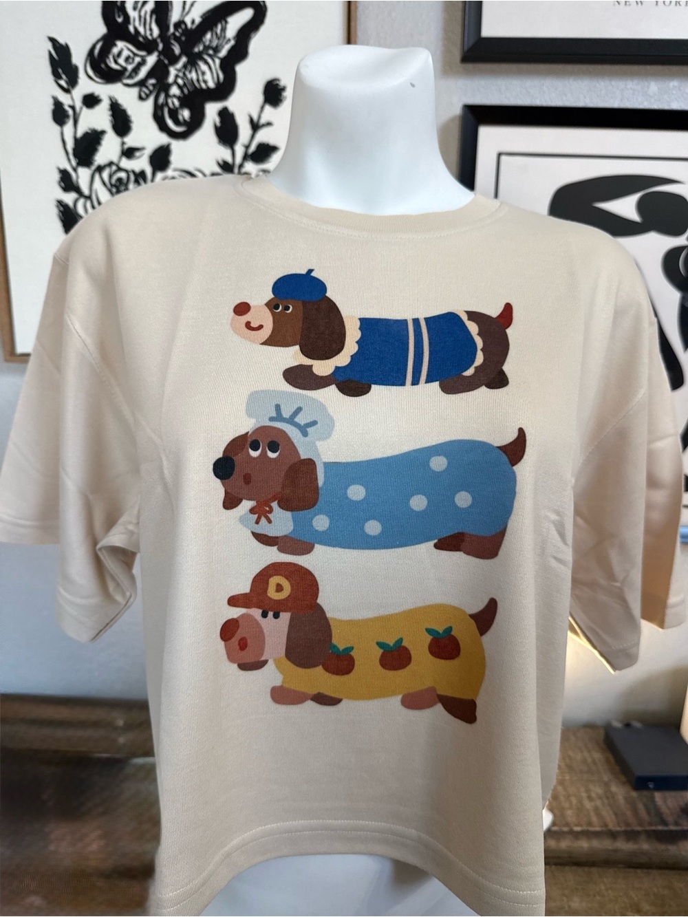 Beige Dachshund Graphic Tee - Cute Dog Print